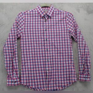 Express Mens Modern fit long-sleeve button-up blue, pink checkered pattern M